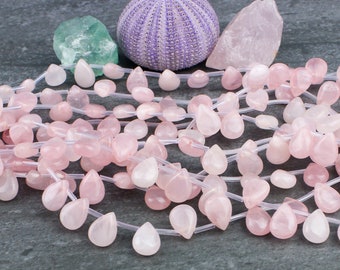 CLEARANCE Rose Quartz Smooth Teardrop Briolette Beads, Pear Shape Drop, Top Side Drilled, Pendant Focal Gemstone, 10x14mm, 1 strand, Z7