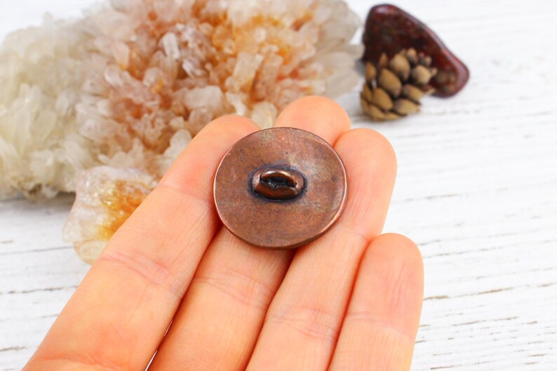 Button - Handcrafted Solid Copper Alchemical Eclipse Crescent Moon Bracelet Button, Antique Copper Decorative Shank Button, 25mm, rC386 immagine 3