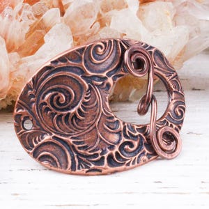 Handcrafted Solid Copper Swirls Oval Curved Bracelet Focal Toggle Clasp, Antique Copper Bracelet Clasp, 23x35mm, rC306