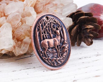 Handcrafted Solid Copper Deer Pendant, Copper Wax Seal Stamp Pendant, Antique Copper Deer Charm, Nature Charm, Stag Pendant, 17x24mm, rC131