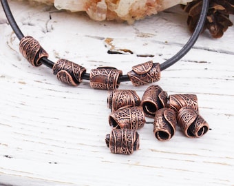 4 pcs Handcrafted Solid Copper Tube Beads with Paisley Design, Handcrafted Copper Rolled Beads, Copper Spacer Beads, 6x10mm, rC132