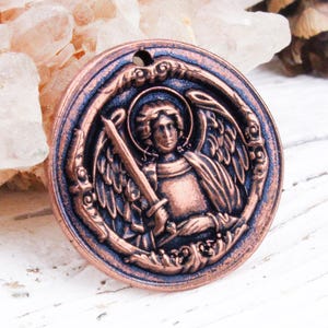 Handcrafted Solid Copper St Michael Archangel Charm, Guardian Angel Protective Amulet Wax Seal Pendant, 24mm, rC408