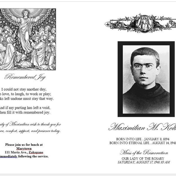 Easy Catholic Funeral Mass Program Pamphlet Brochure Template - Extended Length