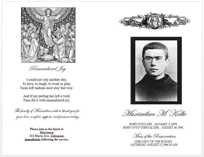 Easy Catholic Funeral Mass Program Pamphlet Brochure Template Extended