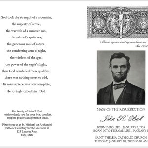 May include: Black and white funeral announcement for John R. Ball. The announcement includes a quote from the Bible, "I know my own and my own know me." John 10:14. The announcement also includes the dates of John R. Ball's birth and death, as well as the date and time of his funeral mass.