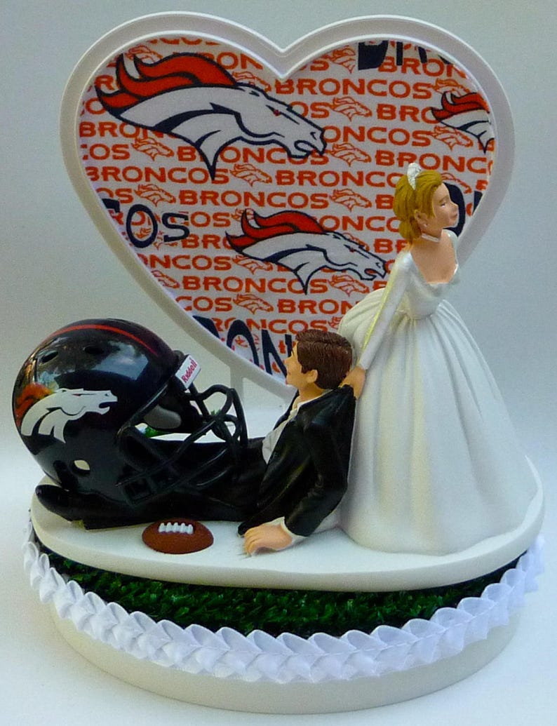 Wedding Cake Topper Denver Broncos Football Themed Sports Turf Etsy