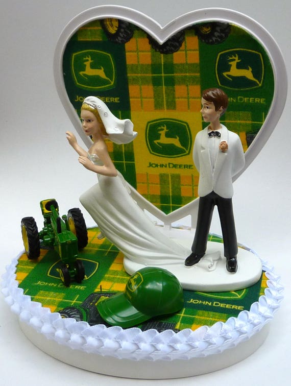 Wedding Cake Topper John Deere Themed Green Turf Tractor Cap Etsy