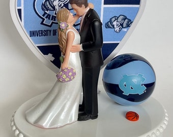 Wedding Cake Topper North Carolina Tar Heels Basketball Themed UNC Beautiful Long-Haired Bride and Groom Groom's Cake Top Reception Gift