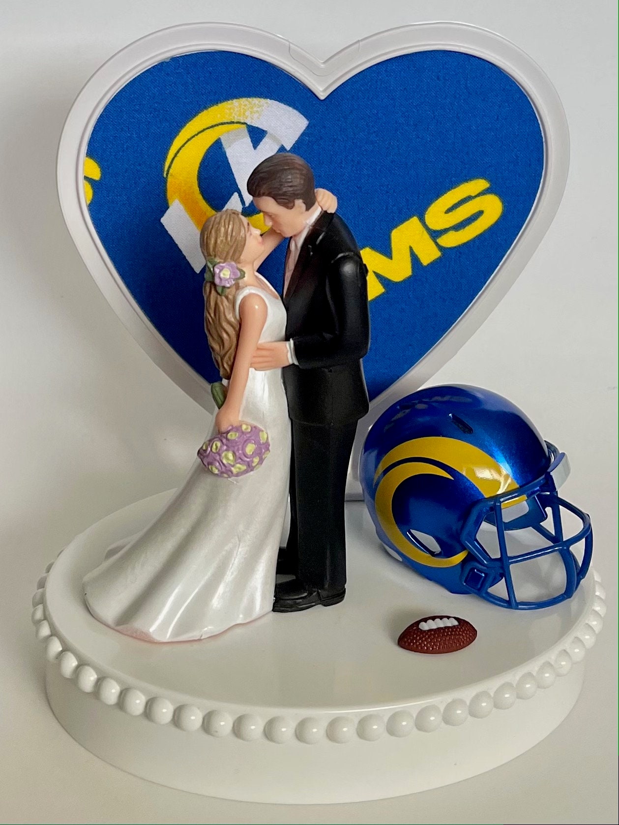 Wedding Cake Topper Los Angeles Rams Football Themed Beautiful Long-Haired Bride Groom La Ooak Sports Fan Fun Bridal Shower Reception Gift