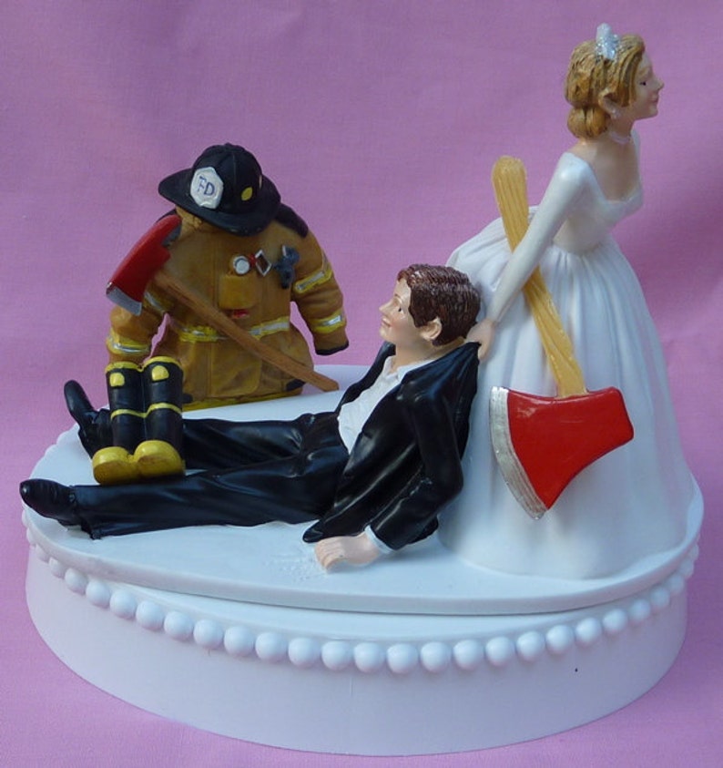 Wedding Cake Topper Fireman Firefighter Fire Uniform Boots Axe Groom Them.....
