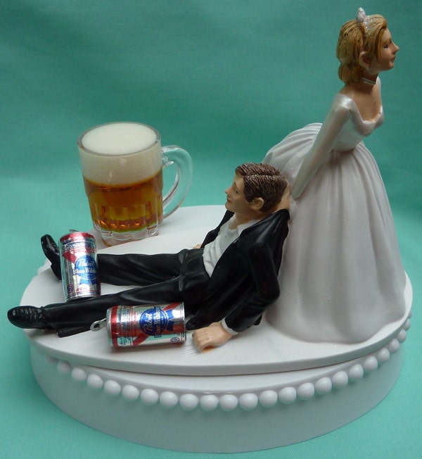 Wedding Cake Topper Pabst Blue Ribbon PBR Beer Mug Cans