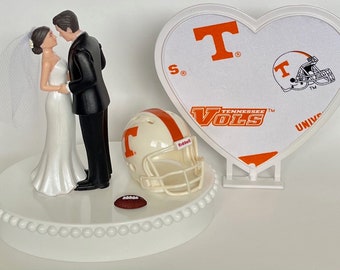 Wedding Cake Topper Tennessee Volunteers Football Themed Beautiful Short-Haired Bride Groom One-of-a-Kind Sports Fan Cake Top Shower Gift