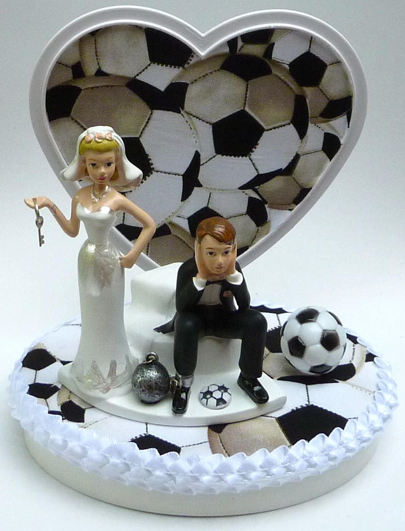 Wedding Cake Topper Soccer Themed Ball and Chain Bride Groom Etsy