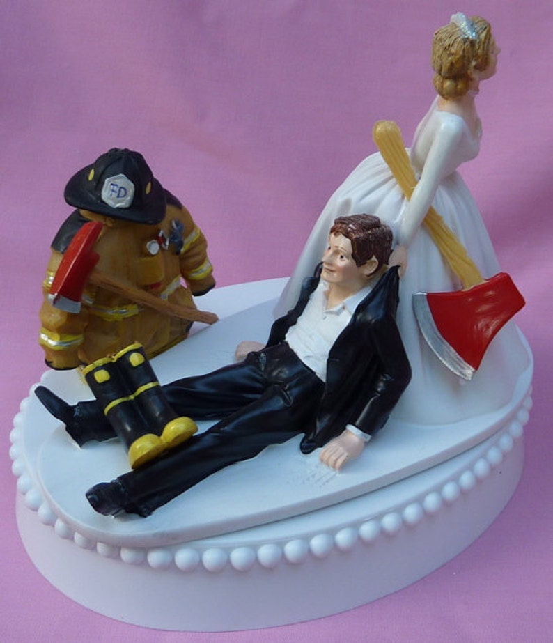 Wedding Cake Topper Fireman Firefighter Fire Uniform Boots Axe Groom Them.....