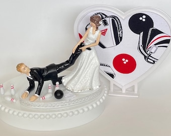Wedding Cake Topper Bowling Themed Bowler Balls Pins Bag Towel Running Humorous Bride Groom Funny Sporty Fans Bridal Shower Gift Idea
