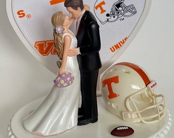 Wedding Cake Topper Tennessee Volunteers Football Themed UT Gorgeous Long-Haired Bride Groom Unique Groom's Cake Top Reception Bridal Shower