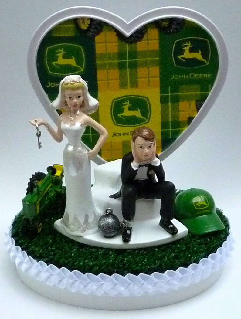 Wedding Cake Topper John Deere Tractor Themed Green Turf Cap Etsy