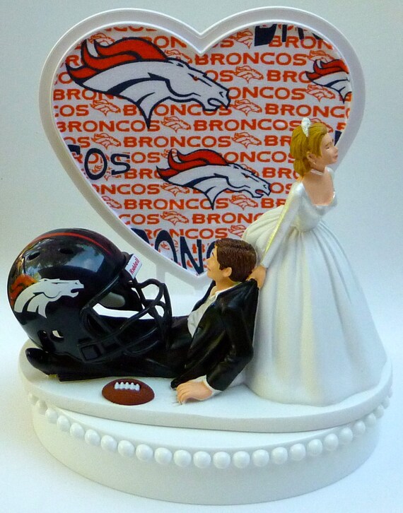 Wedding Cake Topper Denver Broncos Football Themed Sports Turf Etsy