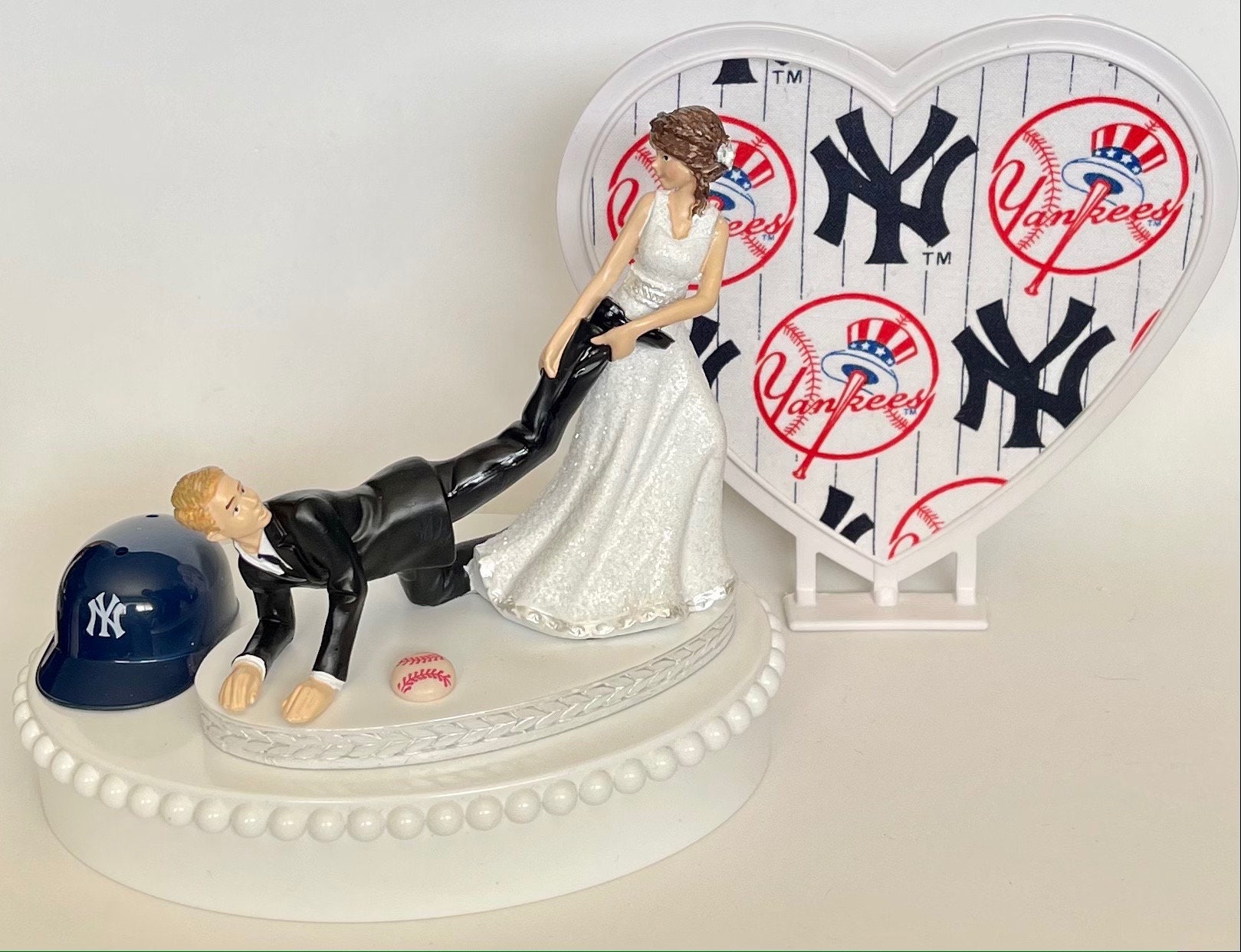 Wedding Cake Topper New York Yankees NY Baseball Themed Couple Dancing Sport Fan 
