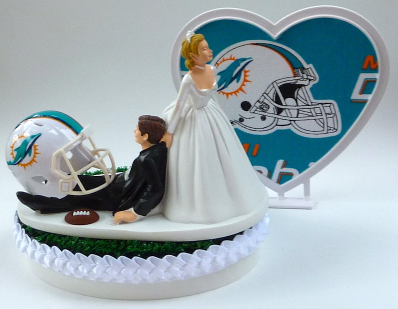 Wedding Cake Topper Miami Dolphins Football Themed w/ Garter Etsy