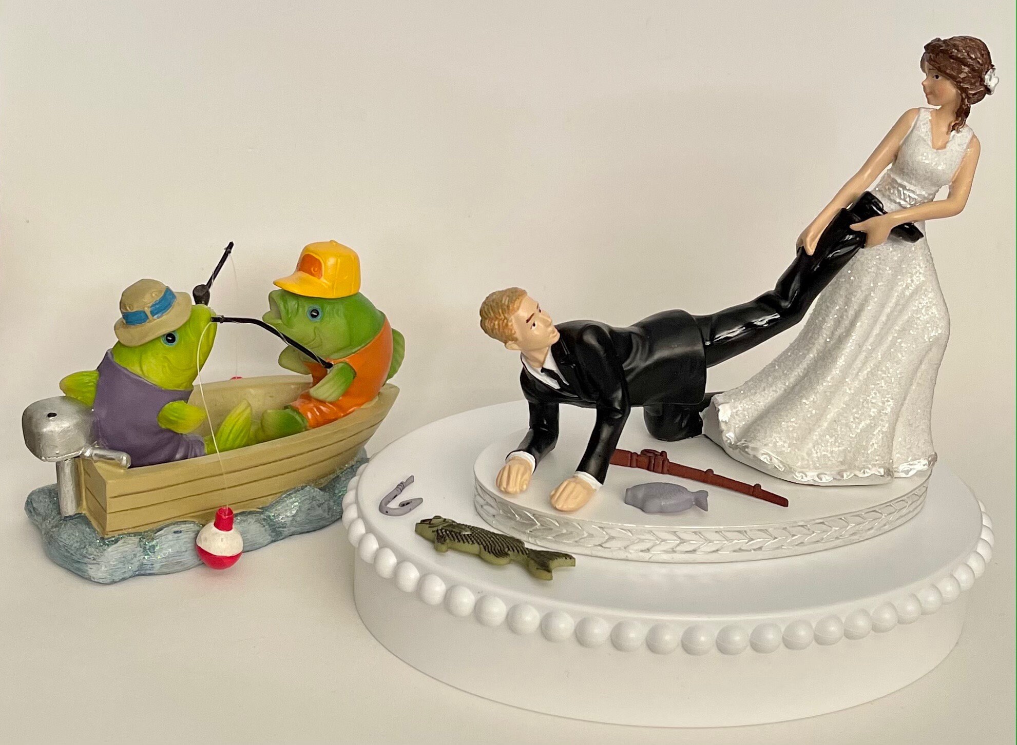Wedding Party Reception Fishing Fisherman Sign Tackle Box Pole Funny Cake Topper 