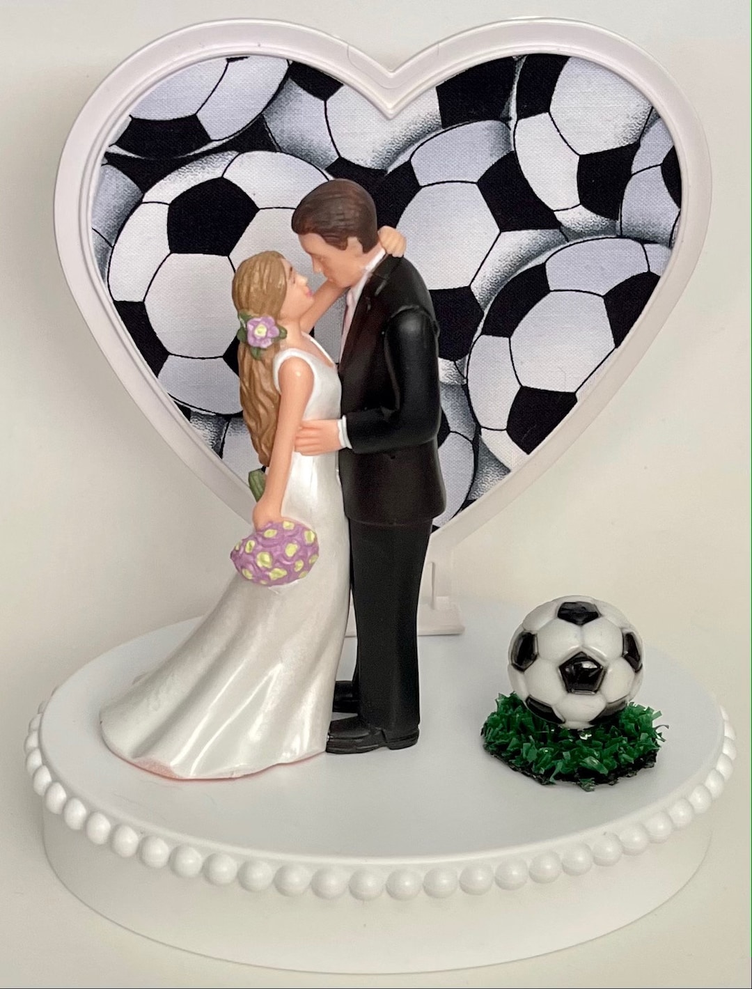 Wedding Cake Topper Soccer Themed Green Turf Ball Beautiful Longhaired
