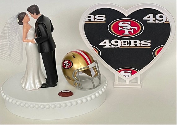 Wedding Cake Topper San Francisco 49ers Football Themed Pretty Short-haired  Bride Groom Sports Fans Unique Reception Bridal Shower Gift Idea 