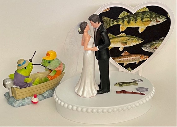 Wedding Cake Topper Fish in a Boat Fishing Themed Fish Bobber Pole