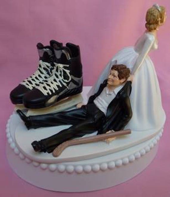 Wedding Cake Topper Hockey Skates Themed Stick Humorous Funny Etsy
