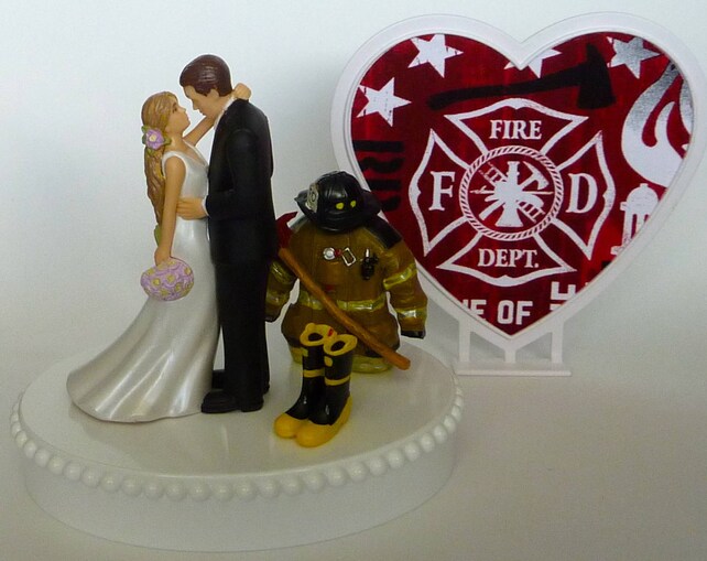 Wedding Cake Topper Fireman Fire Department Firefighter Themed Long