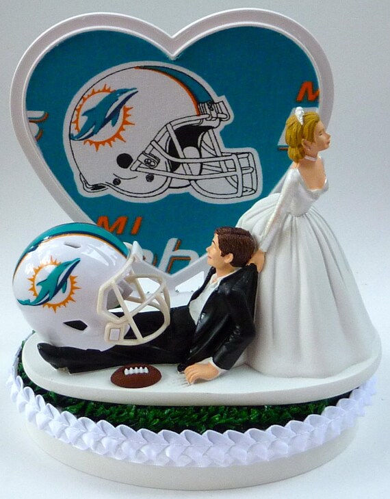 Wedding Cake Topper Miami Dolphins Football Themed W Garter Etsy