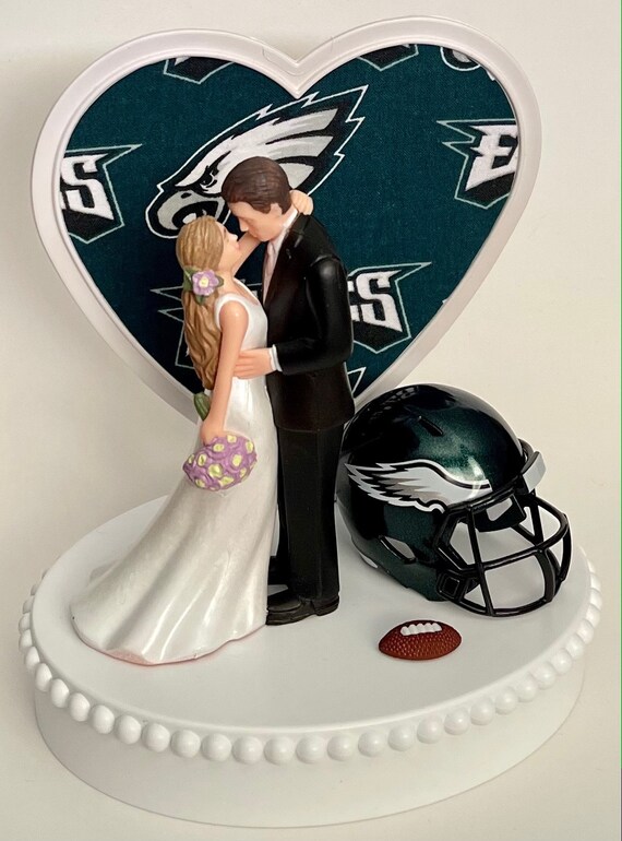Wedding Cake Topper Philadelphia Eagles Football Themed Beautiful Long haired Bride Groom OOAK Sports Fan Fun Bridal Shower Reception Gift Etsy