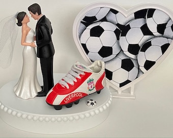 Wedding Cake Topper Liverpool FC Soccer Themed English Football England Pretty Short-Haired Bride Groom Unique Sports Fan Groom's Cake Top