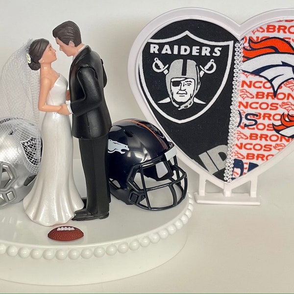 Wedding Cake Topper Team Rivalry Football Themed House Divided YOU PICK Your Two Teams Cute Short-Haired Bride and Groom Fun Sports Fan Gift