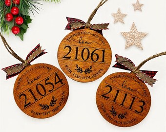 Personalized Zip Code Christmas Ornament | There’s No Place Like Home | Rustic Wooden Holiday Tree Ornament | Custom Home Gift