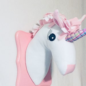 Unicorn Head / Stuffed Unicorn Head / Pink and White Unicorn on pink / Stuffed Animal Head / Faux Animal head / Best Baby Shower Gifts