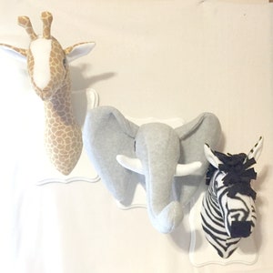 Stuffed Safari Animal Heads / Stuffed Animal Heads / Faux Animal Heads / Gold giraffe, Heather elephant, Zebra set / Best Baby Shower Gifts