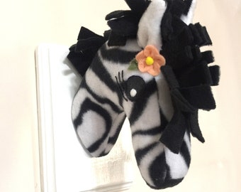 Mini Stuffed Zebra Head Wall Art / Stuffed Animal Head / Faux Zebra Taxidermy / Zebra with Flowers / Nursery Room Decor / Baby Shower Gift