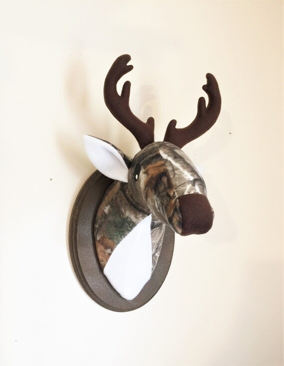 Green Camo Deer Head Wall Mount / Stuffed Animal Head / Faux Deer Head /  Faux Deer Taxidermy / Woodland Animals Nursery / Kids Room Decor 