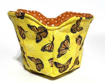 Butterfly Pint Cozy: Reversible Cotton ice cream / single serving soup / Mac and cheese / Cereal / Snack Cozy