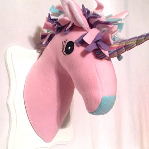 Stuffed Pink and Teal Unicorn Head / Stuffed Unicorn head / Stuffed animal head / Faux animal head / Unicorns / Best Baby Shower gifts