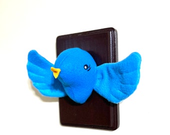 Mini Stuffed Fake Blue Bird Wall Mount / Stuffed Animal Heads / Bird Lovers Gifts / Baby Shower Gifts / Nursery Room Decor / Childs Room