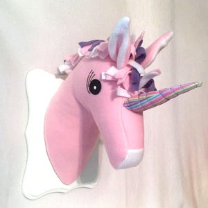 Stuffed Pink Unicorn Head / Pink Unicorn wall mount / Stuffed animal head / Faux animal head / Unicorn decor / Best Baby Shower gifts