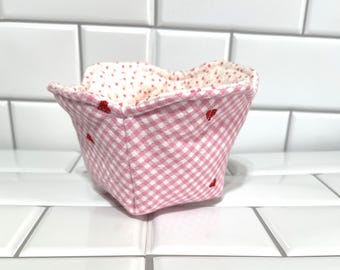Gingham Valentine Pint Cozy: Reversible Cotton ice cream / single serving soup / Mac and cheese / Cereal / Snack Cozy