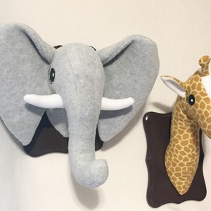 Stuffed Safari Animal Heads / Stuffed Animal Heads / Faux Animal Heads / Safari Animal Nursery Wall Art  / Set of 2 / Best Baby Shower Gifts