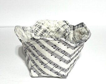 Music Notes Pint Cozy: Reversible Cotton ice cream / single serving soup / Mac and cheese / Cereal / Snack Cozy