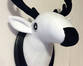 Black and White Deer Head Wall Mount / Faux Animal head / Stuffed Animal Head / Woodland Animals / Mounted Deer Head / Nursery Room Decor