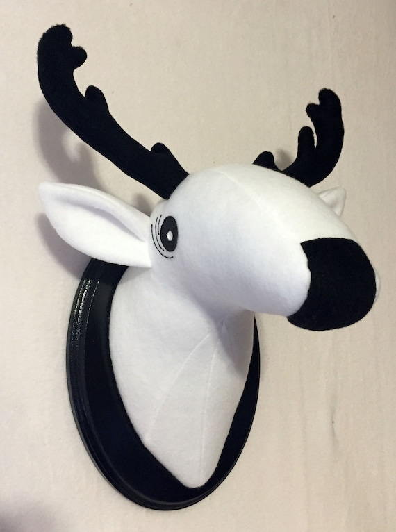 Black and White Deer Head Wall Mount / Faux Animal Head / Stuffed Animal  Head / Woodland Animals / Mounted Deer Head / Nursery Room Decor 