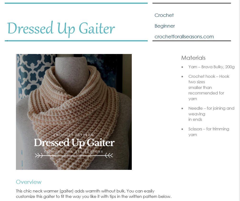 Dressed up Gaiter Crochet Pattern Etsy