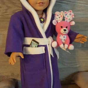 Nightgown with Matching Boots and Fleece Housecoat and Holiday Reindeer toy for 18 inch dolls